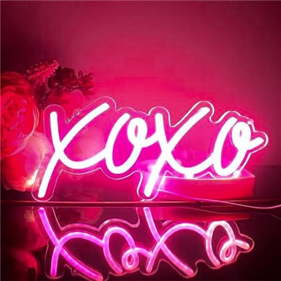 Neon Light Sign LED XOXO Night Lights USB Operated Decorative Marquee Sign Bar - Picture 2 of 7